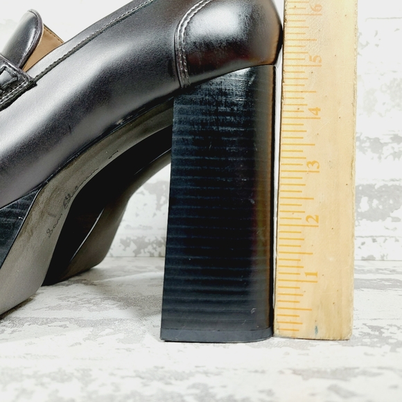 New SAM EDELMAN Rowe Platform Black Faux Leather Heeled Loafers i 622 - Picture 2 of 13